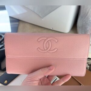 CHANEL Pink Quilted CC Logo Leather Wallet